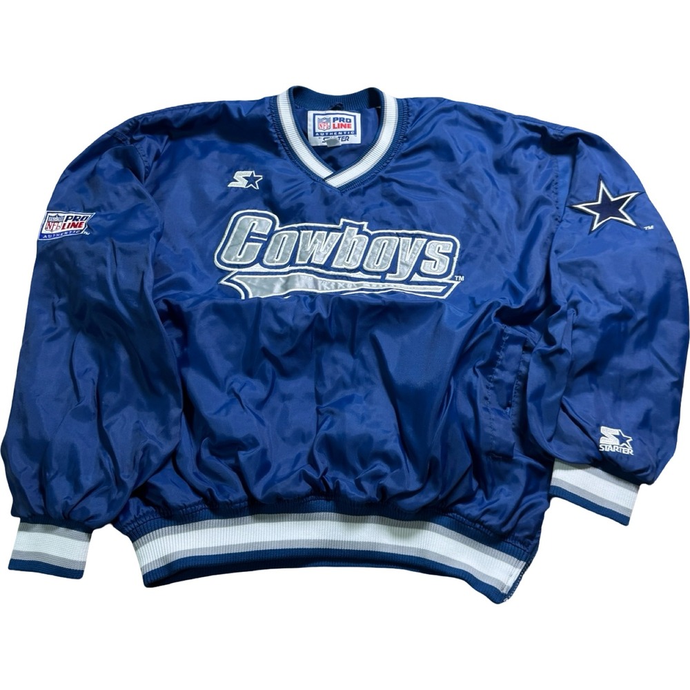 Vintage 90s Starter Dallas Cowboys NFL Pro Line Pullover Jacket Blue L Korea